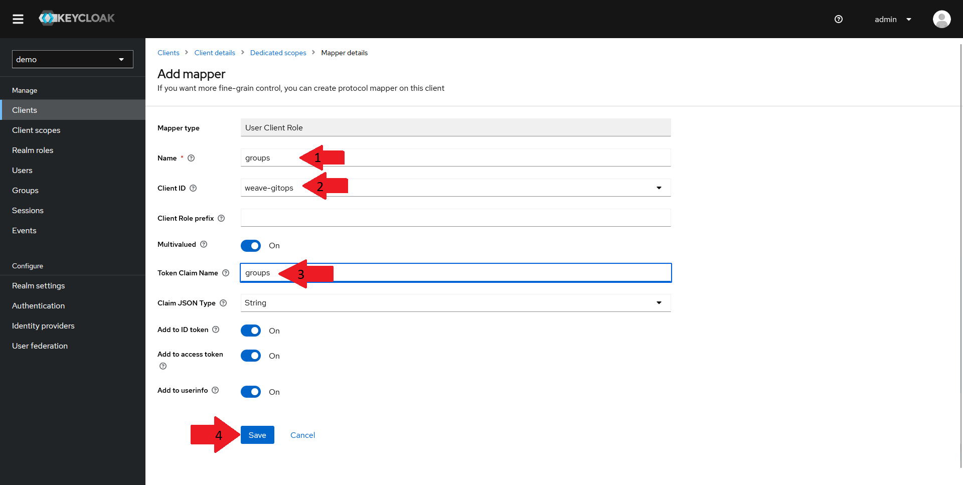 Keycloak create new mapper step 3