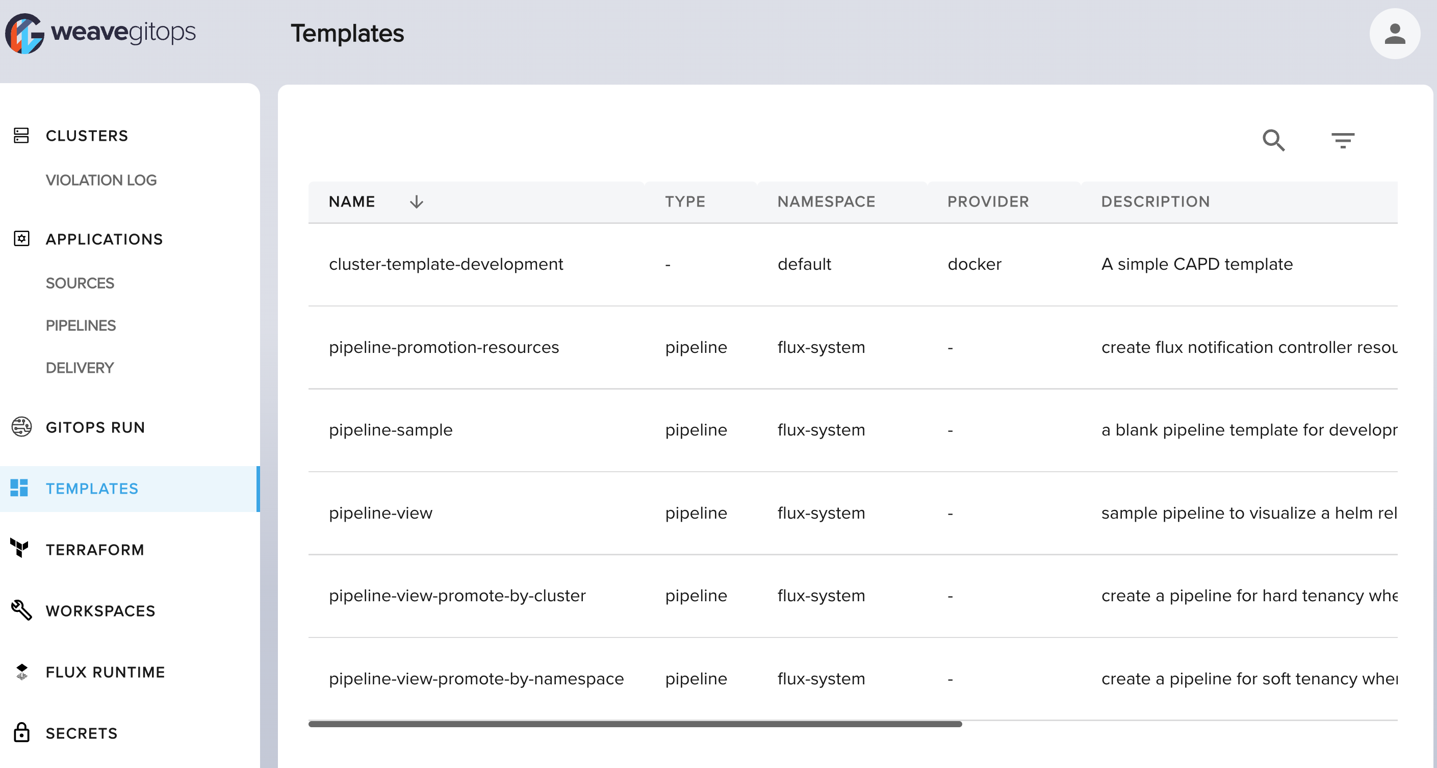 quickstart templates view